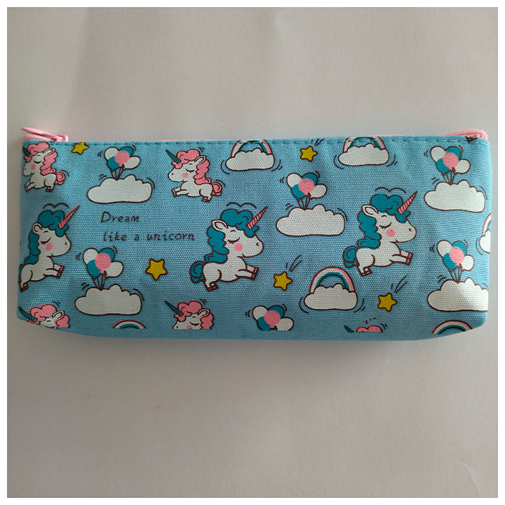 Estuche portalápices azul Unicornios