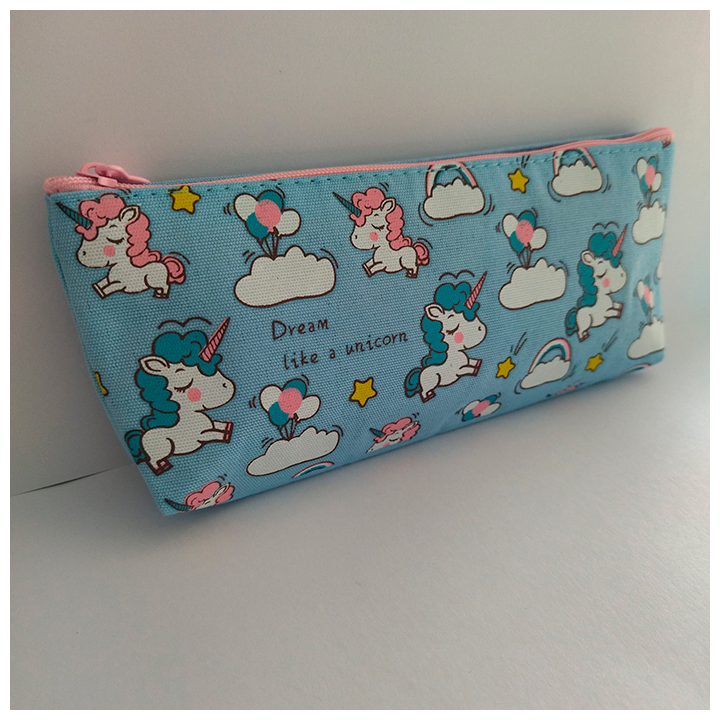 Estuche portalápices azul Unicornios